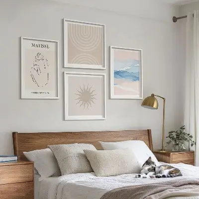 Meerluik in lijst met lijnen, golven, pastelkleuren en een minimalistisch ontwerp
