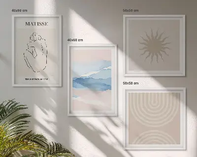 Meerluik in lijst met lijnen, golven, pastelkleuren en een minimalistisch ontwerp