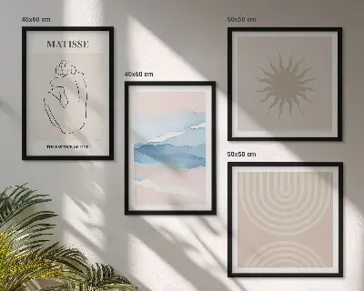 Meerluik in lijst met lijnen, golven, pastelkleuren en een minimalistisch ontwerp