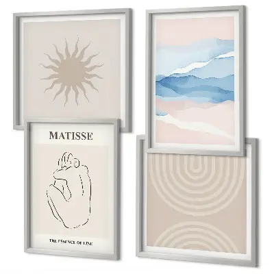 Meerluik in lijst met lijnen, golven, pastelkleuren en een minimalistisch ontwerp