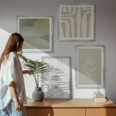 Geometrische plantpatronen set van posters met lijst