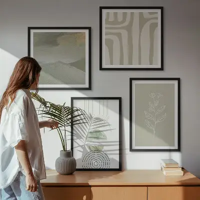 Geometrische plantpatronen set van posters met lijst