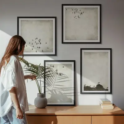 Minimalistisch schilderij van vogels set van posters inclusief lijst