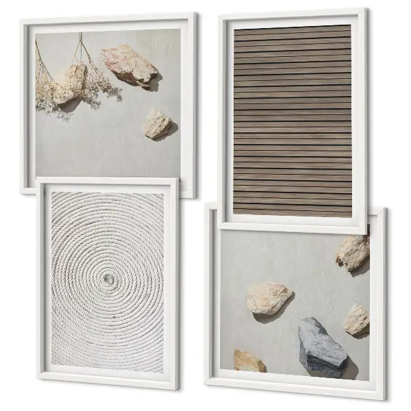 Set posters met lijst natuurlijke texturen van hout en steen