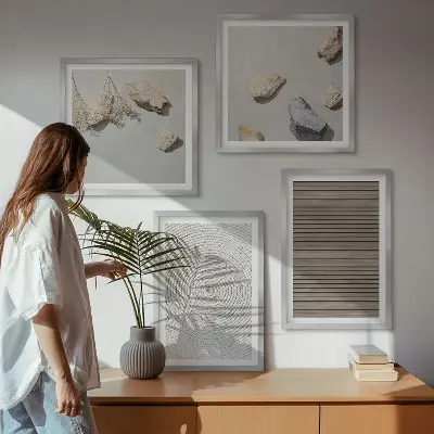 Set posters met lijst natuurlijke texturen van hout en steen
