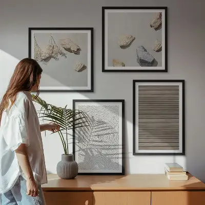 Set posters met lijst natuurlijke texturen van hout en steen
