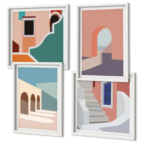 Set posters met lijst minimalistisch design in pastelkleuren