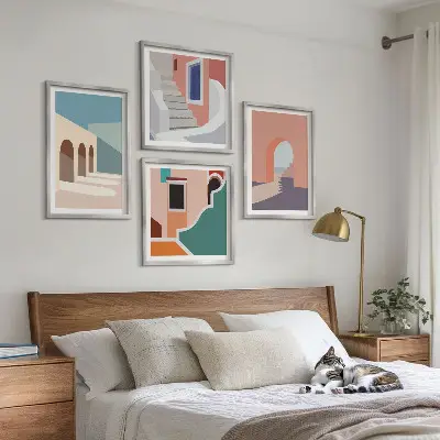 Set posters met lijst minimalistisch design in pastelkleuren