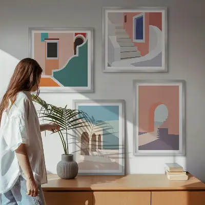 Set posters met lijst minimalistisch design in pastelkleuren