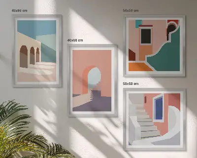 Set posters met lijst minimalistisch design in pastelkleuren