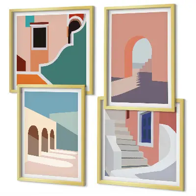 Set posters met lijst minimalistisch design in pastelkleuren