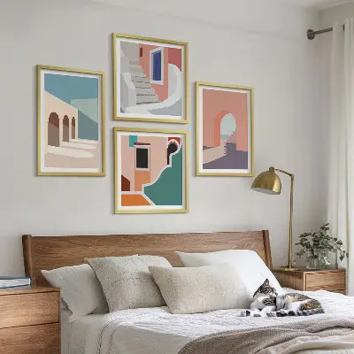 Set posters met lijst minimalistisch design in pastelkleuren