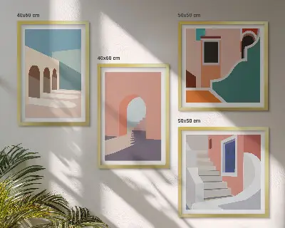 Set posters met lijst minimalistisch design in pastelkleuren