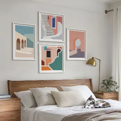 Set posters met lijst minimalistisch design in pastelkleuren