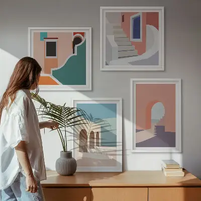 Set posters met lijst minimalistisch design in pastelkleuren