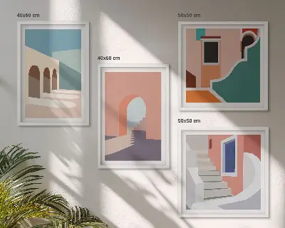 Set posters met lijst minimalistisch design in pastelkleuren