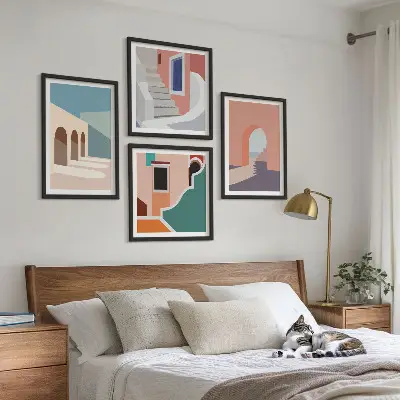 Set posters met lijst minimalistisch design in pastelkleuren