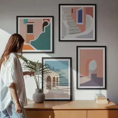 Set posters met lijst minimalistisch design in pastelkleuren