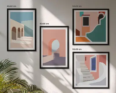 Set posters met lijst minimalistisch design in pastelkleuren