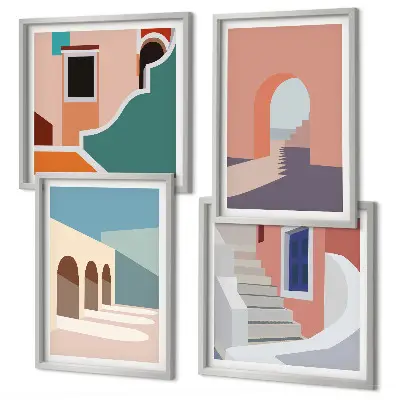 Set posters met lijst minimalistisch design in pastelkleuren