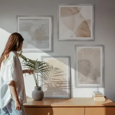 Warme aquarel pastel texturen meerluik in lijst