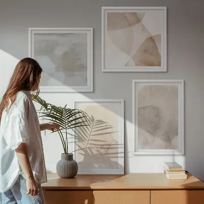 Warme aquarel pastel texturen meerluik in lijst