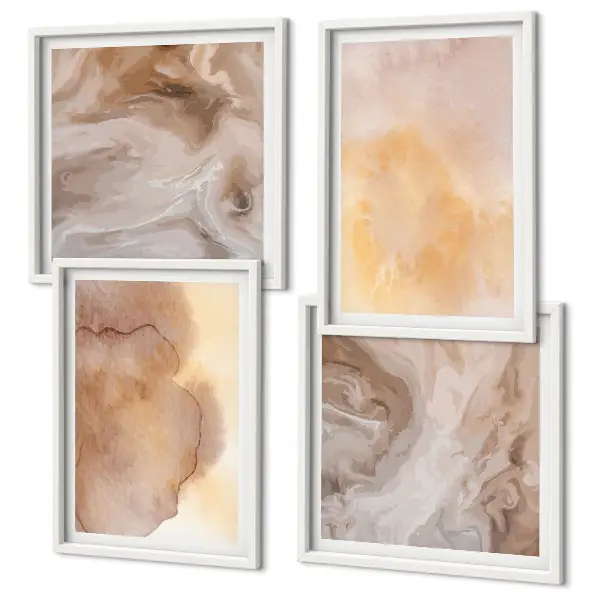 Set posters met lijst met warme aquarelverf op canvas