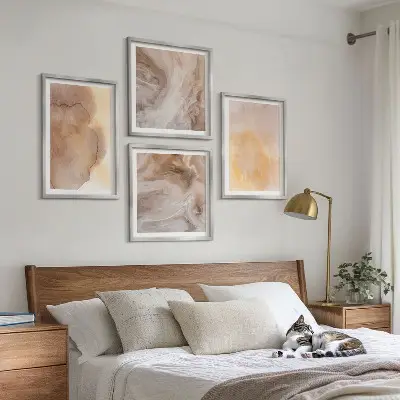 Set posters met lijst met warme aquarelverf op canvas