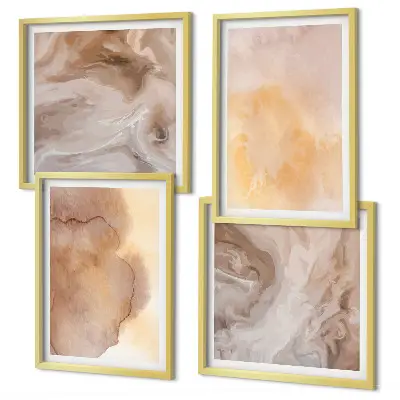 Set posters met lijst met warme aquarelverf op canvas