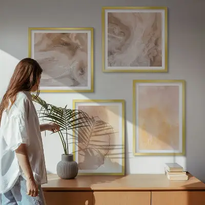 Set posters met lijst met warme aquarelverf op canvas