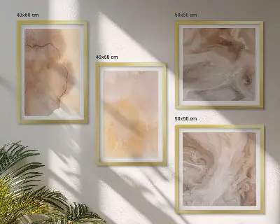 Set posters met lijst met warme aquarelverf op canvas