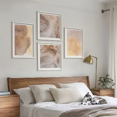 Set posters met lijst met warme aquarelverf op canvas