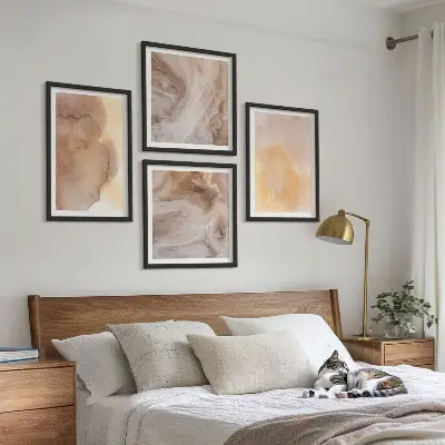 Set posters met lijst met warme aquarelverf op canvas