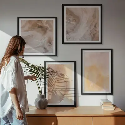 Set posters met lijst met warme aquarelverf op canvas