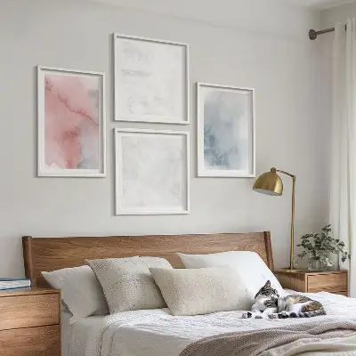 Pastelkleurige aquareltexturen meerluik in lijst