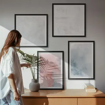 Pastelkleurige aquareltexturen meerluik in lijst