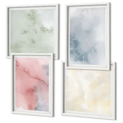 Set van posters met lijst Aquarellen in pastelkleuren