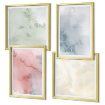 Set van posters met lijst Aquarellen in pastelkleuren