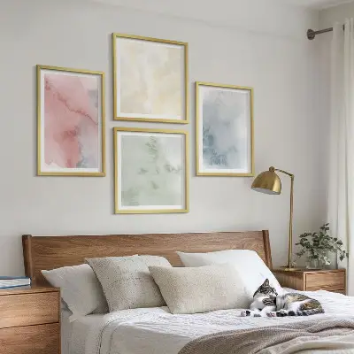 Set van posters met lijst Aquarellen in pastelkleuren