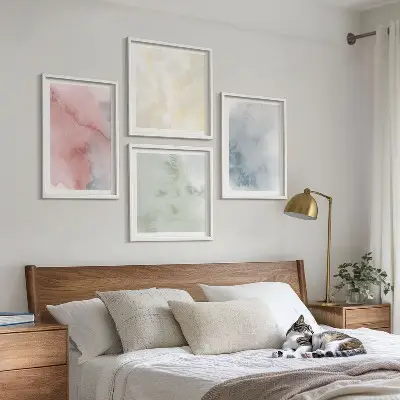 Set van posters met lijst Aquarellen in pastelkleuren