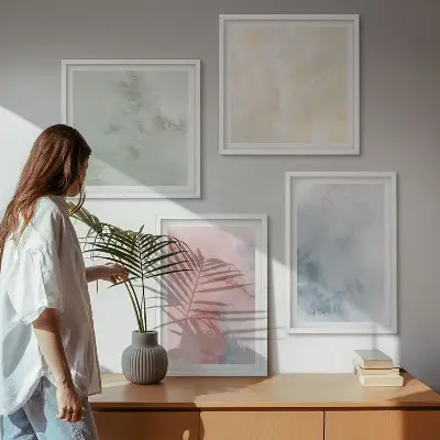 Set van posters met lijst Aquarellen in pastelkleuren