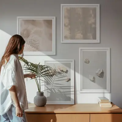 Boho stenen stranddecoraties meerluik in lijst