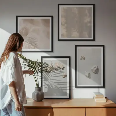 Boho stenen stranddecoraties meerluik in lijst
