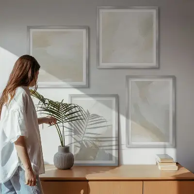 Abstracte penseelschildering op canvas meerluik in lijst