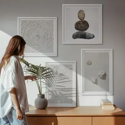 Set posters met lijst moderne zandstenen verfkunst