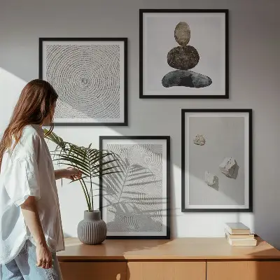 Set posters met lijst moderne zandstenen verfkunst