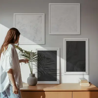 Set posters met lijst donkergrijze en lichtgrijze marmerlook