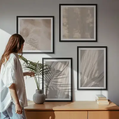 Natuurlijke boho-stoffen van dichtbij meerluik in lijst