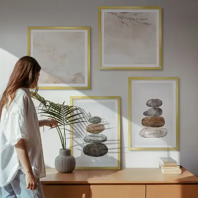 Stapels stenen boho schilderij set van posters met lijst