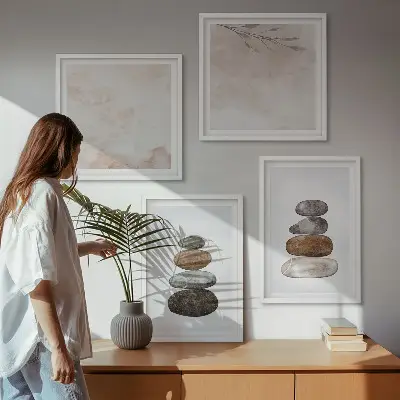 Stapels stenen boho schilderij set van posters met lijst